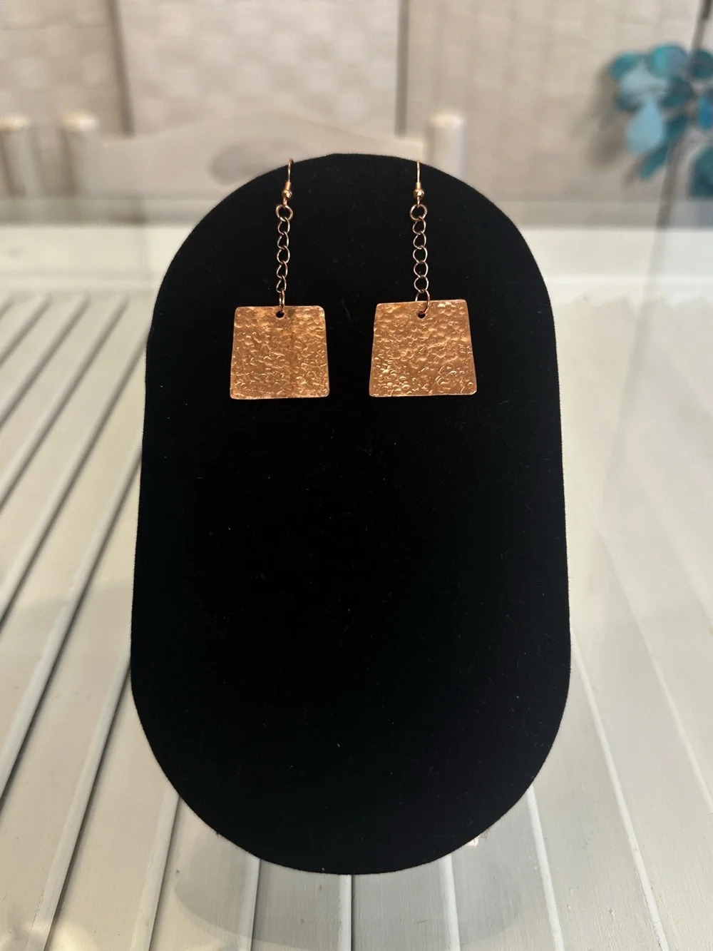 Handcrafted Hammered Copper Square Drop Earrings w/ French wires